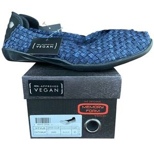 NEW Bernie Mev Catwalk Woven Flats Blue Jeans Comfort Slip On Shoes US 9 EU 40
